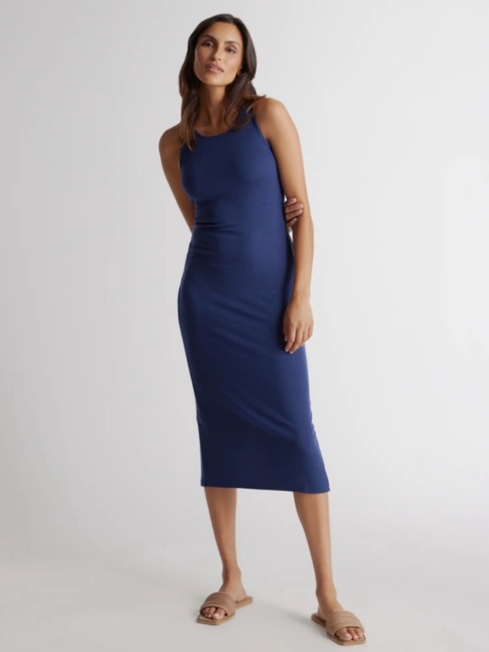 Quince Tencel Ribbed Midi Dress Size Small - Picture 10 of 10